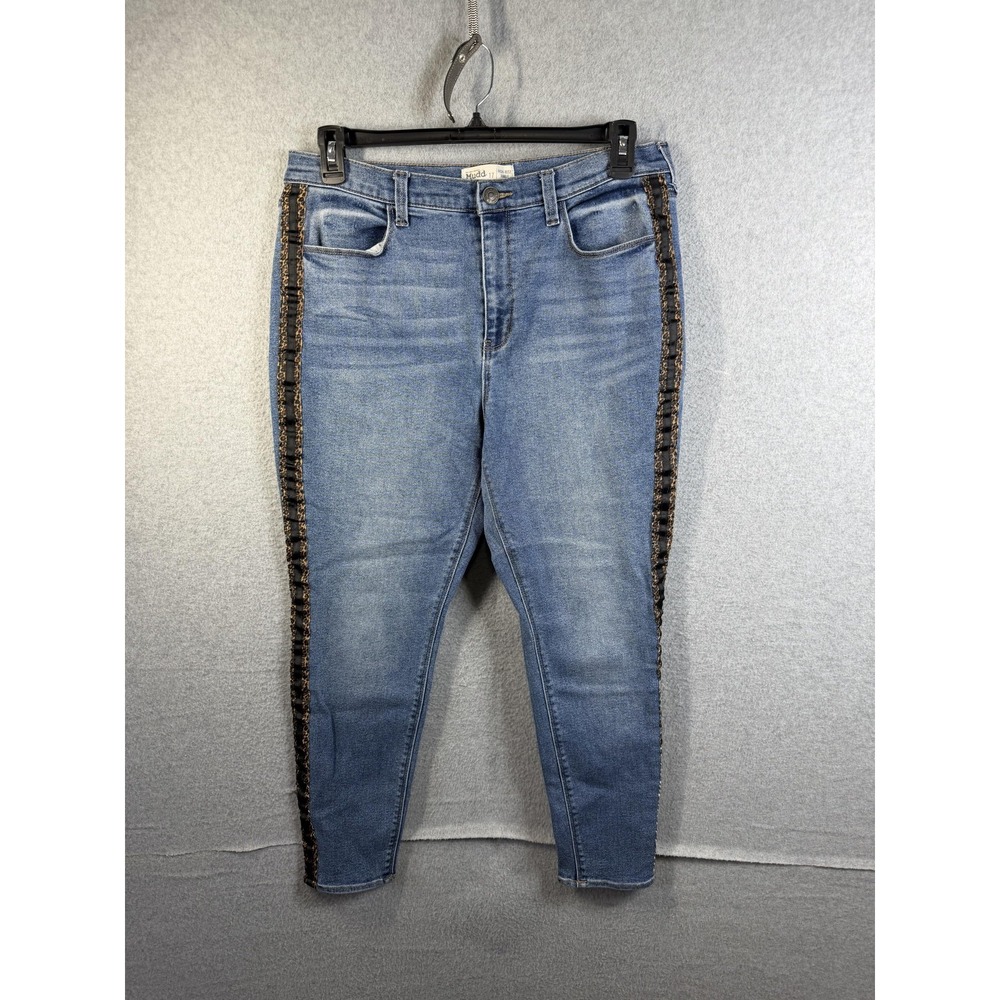 Mudd Jeans Womens 17 Blue High Rise Ankle Jegging Leopard Ruffle Stripe Denim
